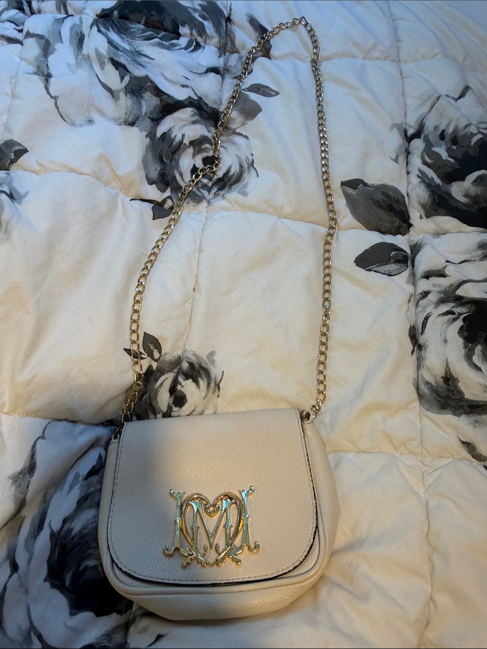 Love Moschino Vintage Creme “M” Heart Emblem Mini Crossbody Bag